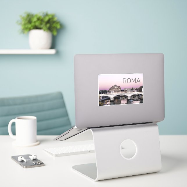 Adesivo Ponte Sunset de Castel Sant'Angelo, Itália, Roma (Laptop na mesa)
