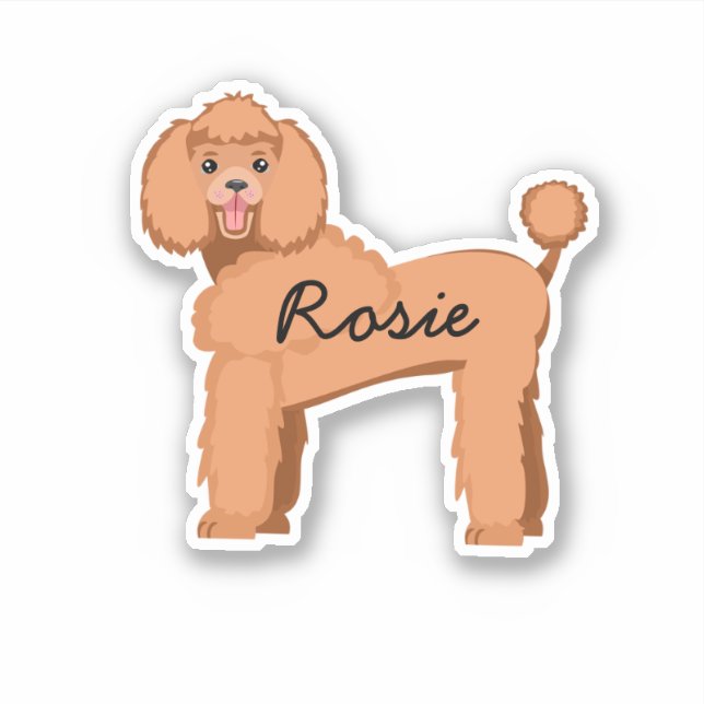 Adesivo Poodle de damasco com nome de cão personalizado (Frente)