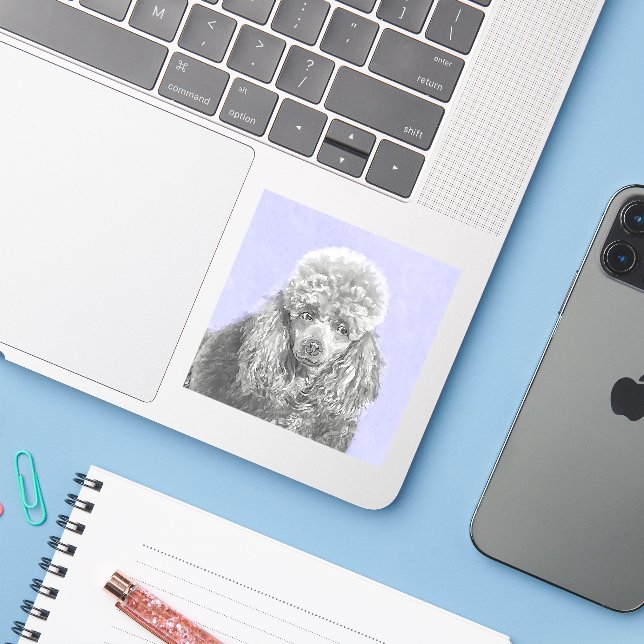 Adesivo Poodle Miniature Toy Silver Cinza Blue Dog Art (Notebook com iPhone)
