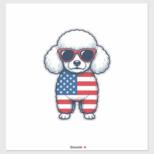 Adesivo Poodle Patriótico de Óculos de Sol Desenho Vetoria