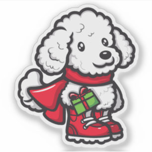 Adesivo Poodle segurando um presente de Natal