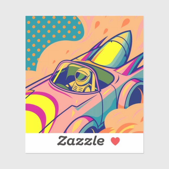 Adesivo Pop Art Astronaut Driving Rocket Car (Folha)