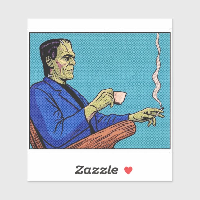 Adesivo Pop Art Frankenstein Monster Drinking Tea Halftone (Folha)