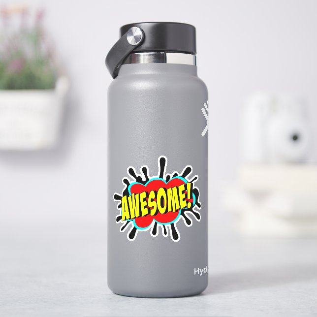Adesivo POP de Burst AWESOME Amarelo em Vermelho de 4" Vin (HidroFlask)