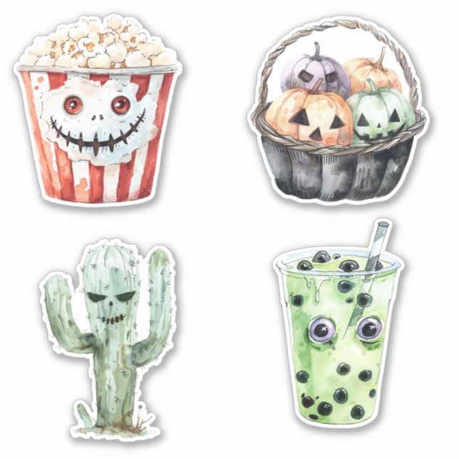 Adesivo Popcorn Pumpkins Cactus Halloween (Frente)