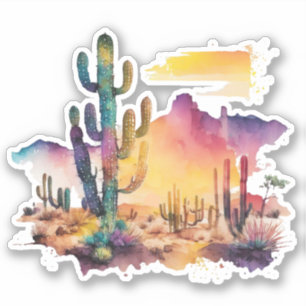 Adesivo pôr do sol do deserto com aquarela mexicana