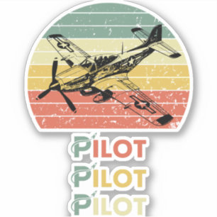 Adesivo Pôr do Sol Retro Vintage, Piloto de Avião, Aviação