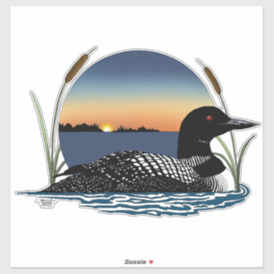 Adesivo Pôr do sol sereno do mergulhão comum no lago azul