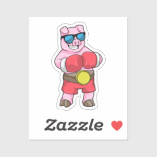 Adesivo Porco como Boxer com luvas in a box