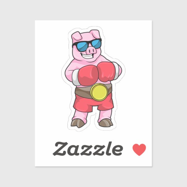 Adesivo Porco como Boxer com luvas in a box (Folha)