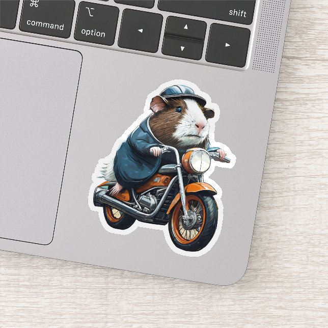 Adesivo Porco-guineense sobre a moto-retrô laranja, Viagem (Detalhe)