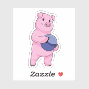 Adesivo Porco na Boliche com Bola de boliche