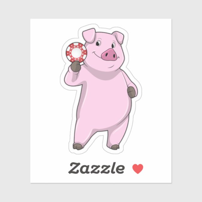 Adesivo Porco no Poker com chips Poker (Folha)