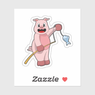 Adesivo Porcos a pescar com canas de pesca e peixes