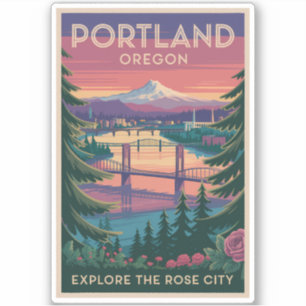 Adesivo Portland Oregon Mount Hood Viagem Art Vintage
