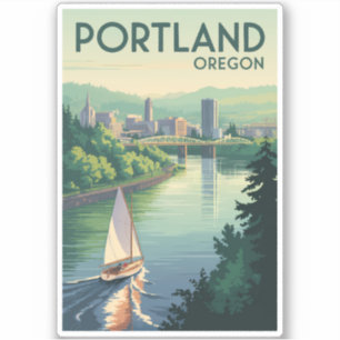 Adesivo Portland Oregon Skyline Viagem Art Vintage