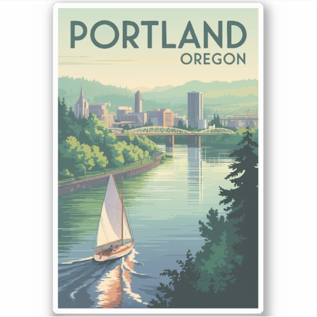 Adesivo Portland Oregon Skyline Viagem Art Vintage (Frente)