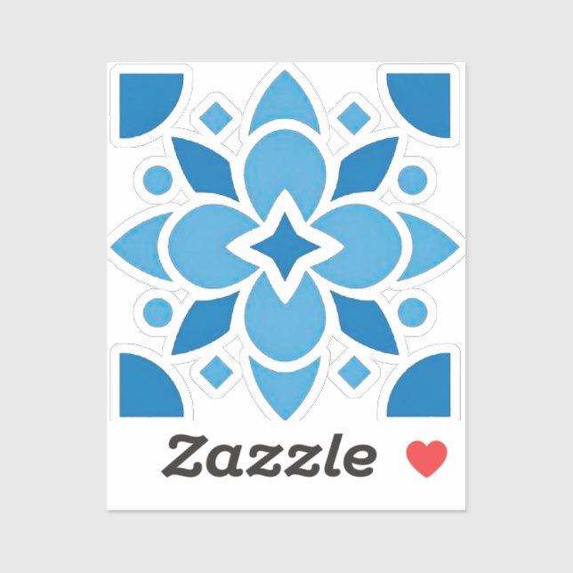 Adesivo Portuguese Azulejo Blue Tile Floral Vinyl Sticker  (Folha)
