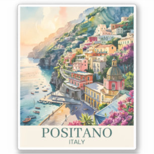 Adesivo Positano Itália Costa Amalfi Paisagem Aquarela