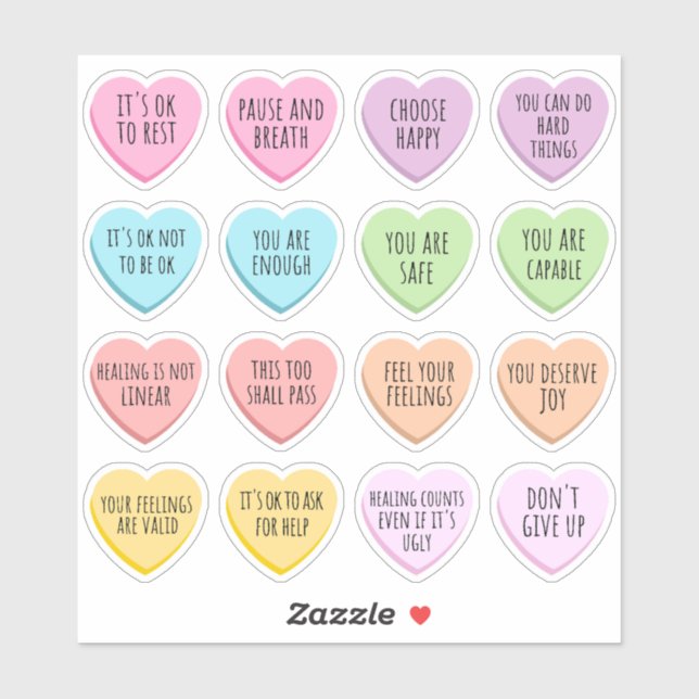 Adesivo Positive Affirmations Mental Health Candy Hearts (Folha)