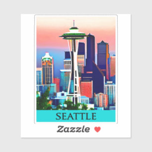 Adesivo Poster de viagens de Seattle no céu amanhecer