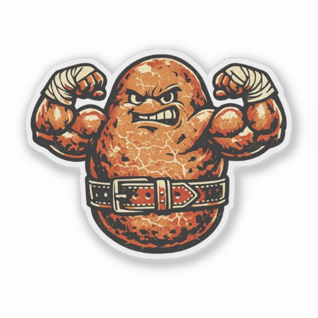 Adesivo Potato Powerhouse — Lutador Retro Vintage de Força (Frente)
