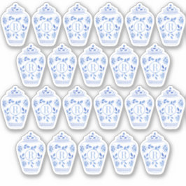 Adesivo Pote de Gengibre Azul e Branco com Monograma Prépp