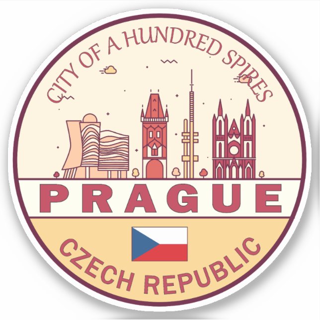 Adesivo Praga Cidade da República Checa Skyline Emblem (Frente)