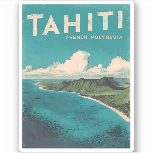 Adesivo Praia da Polinésia Francesa de Tahiti Viagens vint (Frente)