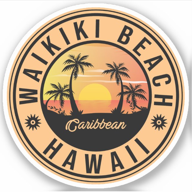 Adesivo Praia de Waikiki - Palmeira de Sunrise do Havaí (Frente)