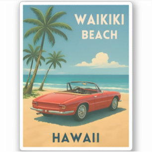 Adesivo Praia do Havaii Waikiki, Viagens vintage retrô