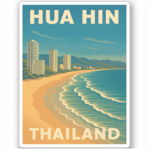 Adesivo Praia do Hua Hin Thailand, Viagens vintage retrô