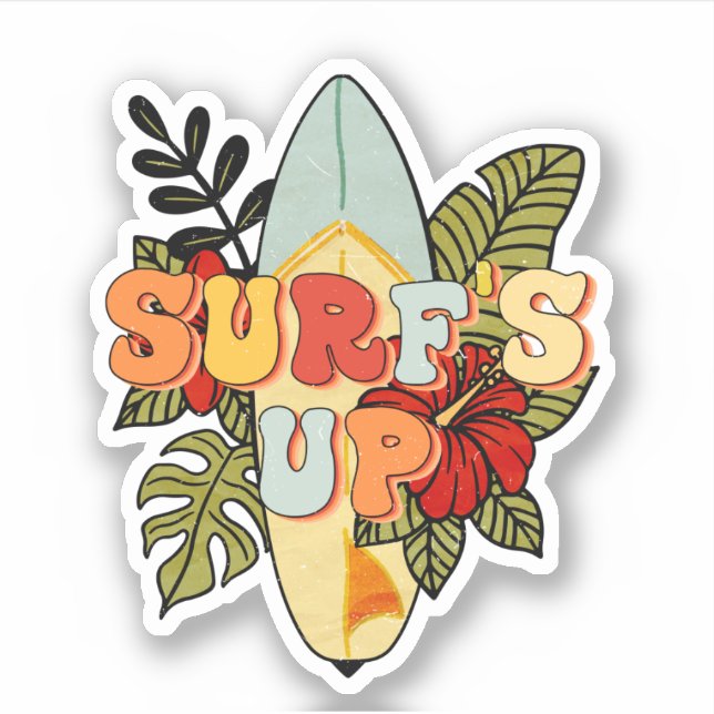 Adesivo Prancha de Surfe Folhas Tropicais Flores Onda Cheg (Frente)