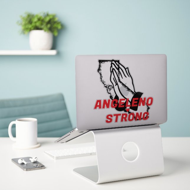 Adesivo PRAY FOR ANGELENO FORTE Red Blk Border CA Heart (Laptop na mesa)
