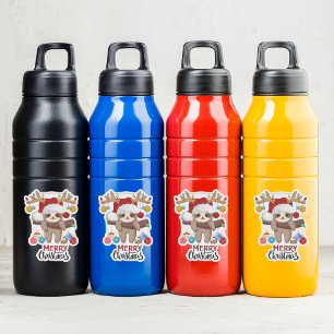 Adesivo Preguiça Fofa com Chapéu de Papai Noel, Luzes e Bo