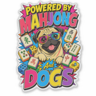 Adesivo Presente de Arte Pop de Pug Engraçado com Mahjong
