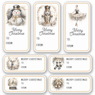 Adesivo Presente de Natal Elegante Tags Nutcracker Dourado