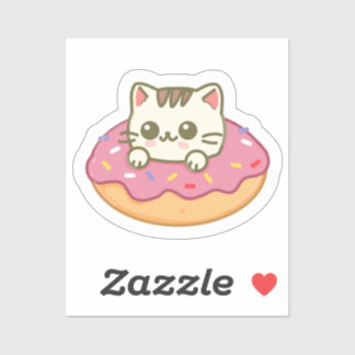 Adesivo Presente para Amante de Gatinho Kawaii Donut Rosa