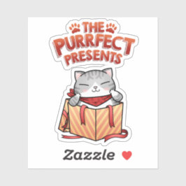 Adesivo Presentes de Purefeito de Gato de Natal