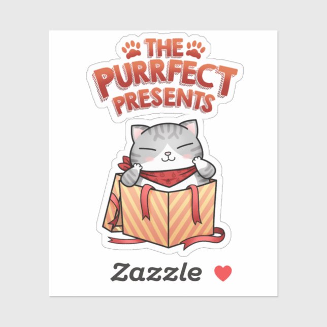 Adesivo Presentes de Purefeito de Gato de Natal (Folha)