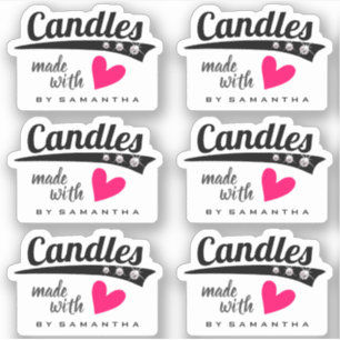 Adesivo Preto e Branco feito com velas de coração cor-de-r
