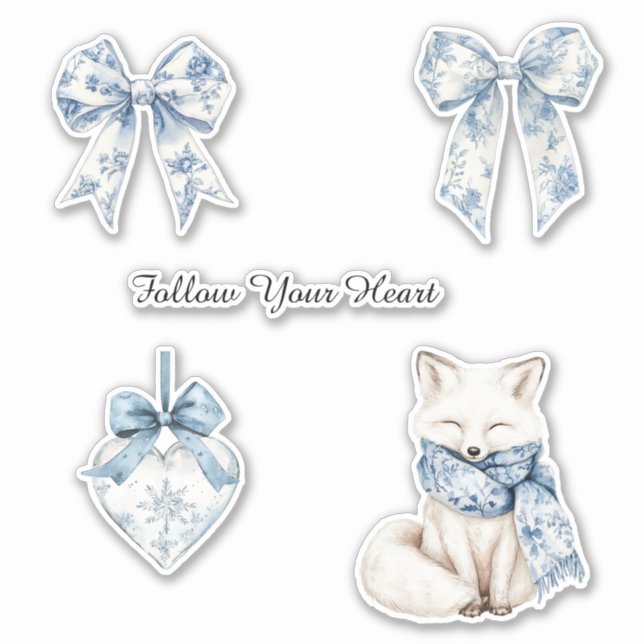 Adesivo Pretty Blue White Floral Bows Heart Fox (Frente)