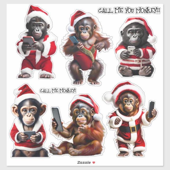 Adesivo Primatas de Macaco de Natal Personalizado Ape Engr (Folha)