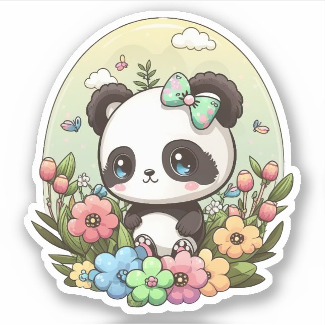 Adesivo Primavera Chibi Cute Panda Kawaii (Frente)