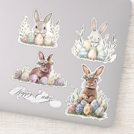 Adesivo Primavera de Páscoa de coelho com aquarela