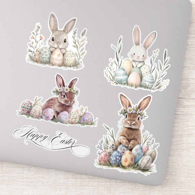 Adesivo Primavera de Páscoa de coelho com aquarela (Detalhe)