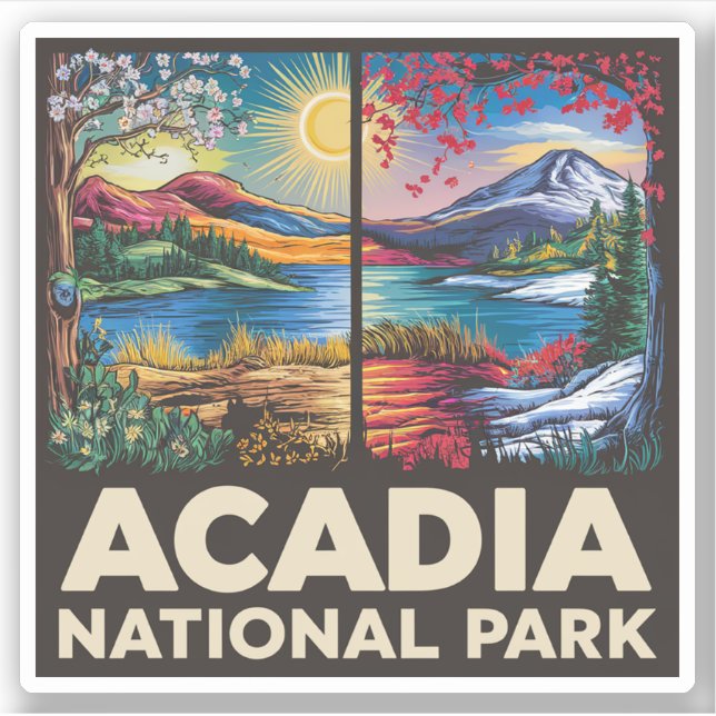 Adesivo Primavera vs Autumn Acadia National Park Gift (Frente)