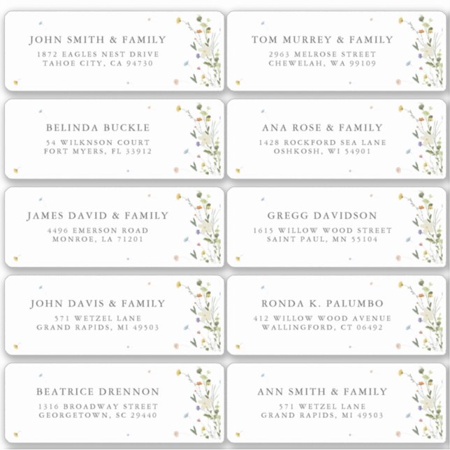 Adesivo Primavera Wildflower Garden Floral Guest Address (Frente)