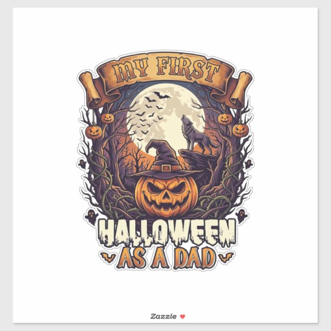 Adesivo Primeiro Halloween Como Papai Abóbora Lobo Lua_1 (Folha)