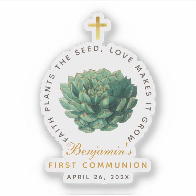 Adesivo Primeiro Script Dourado Faux Suculente da Comunida (Frente)